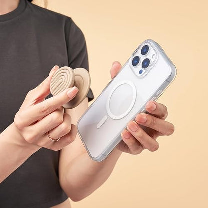 PopSockets - Empuñadura para teléfono MagSafe, Agarre magnético Seguro y Soporte para teléfono, Soporte Manos Libres, Compatible con Carga inalámbrica, Lindos PopSockets - Curves Latte