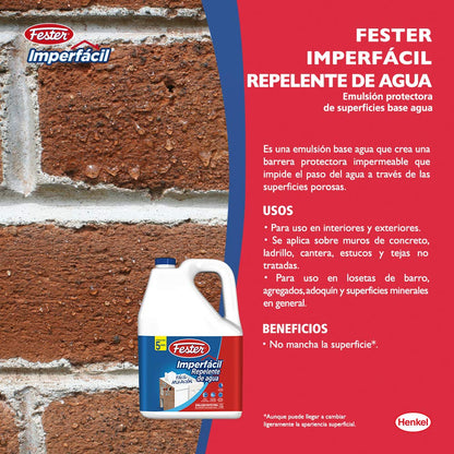 Fester Imperfácil Repelente De Agua, Emulsión Protectora de Superficies, Ideal Sobre Muros de Concreto, Ladrillo, Cantera, Estucos y Tejas no Tratadas, Color Blanco, Durabilidad de 5 Años, 3.8 Litros
