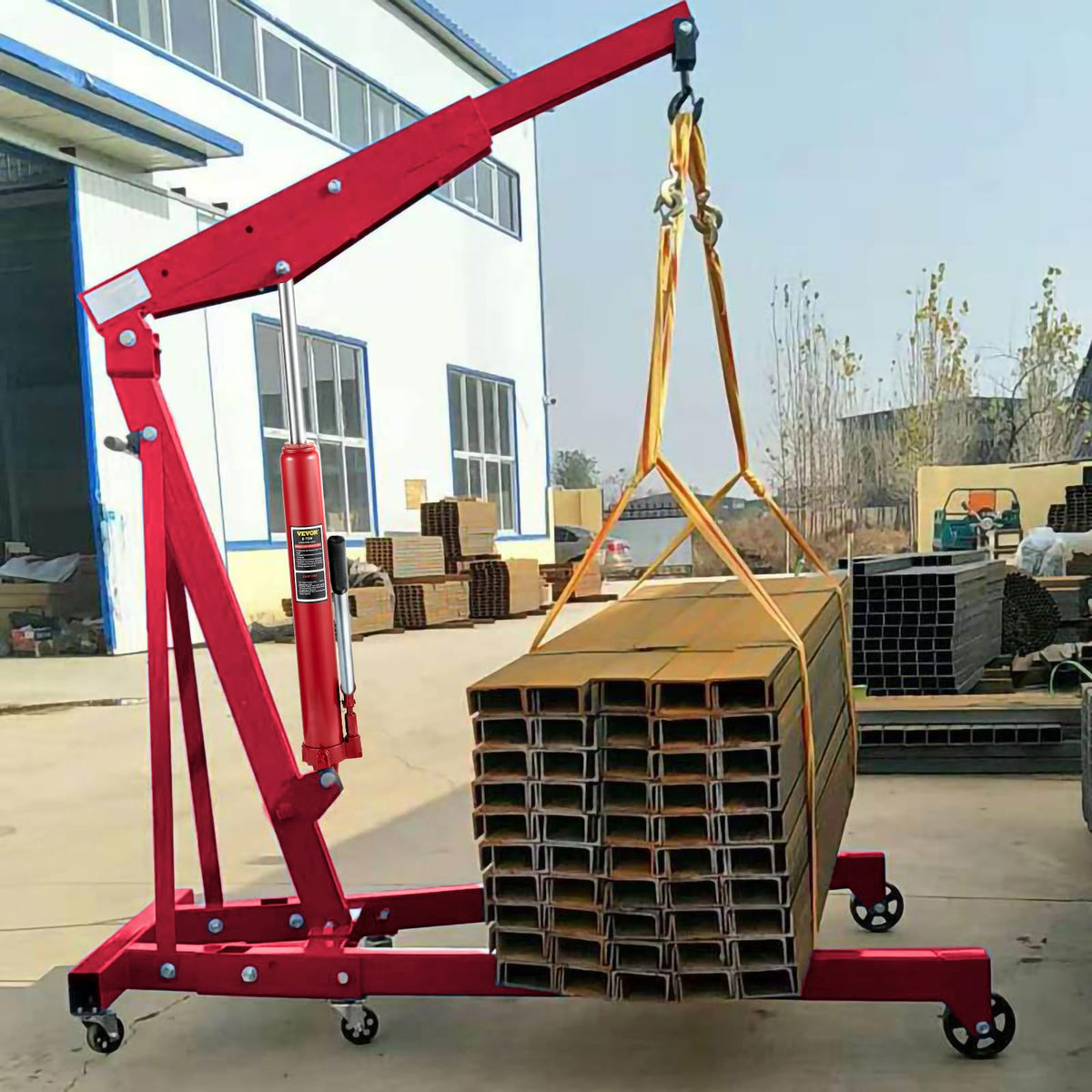 VEVOR Cilindro Hidráulico Largo para Grúa de Taller 8 T Soporte de Motor de Cilindro Hidráulico con Bomba de Pistón Único Base de Horquilla para Motor de Elevación, Mantenimiento Automático