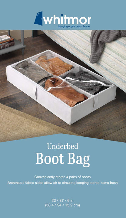 Whitmor Bolsa para botas debajo de la cama, 4 secciones, color blanco
