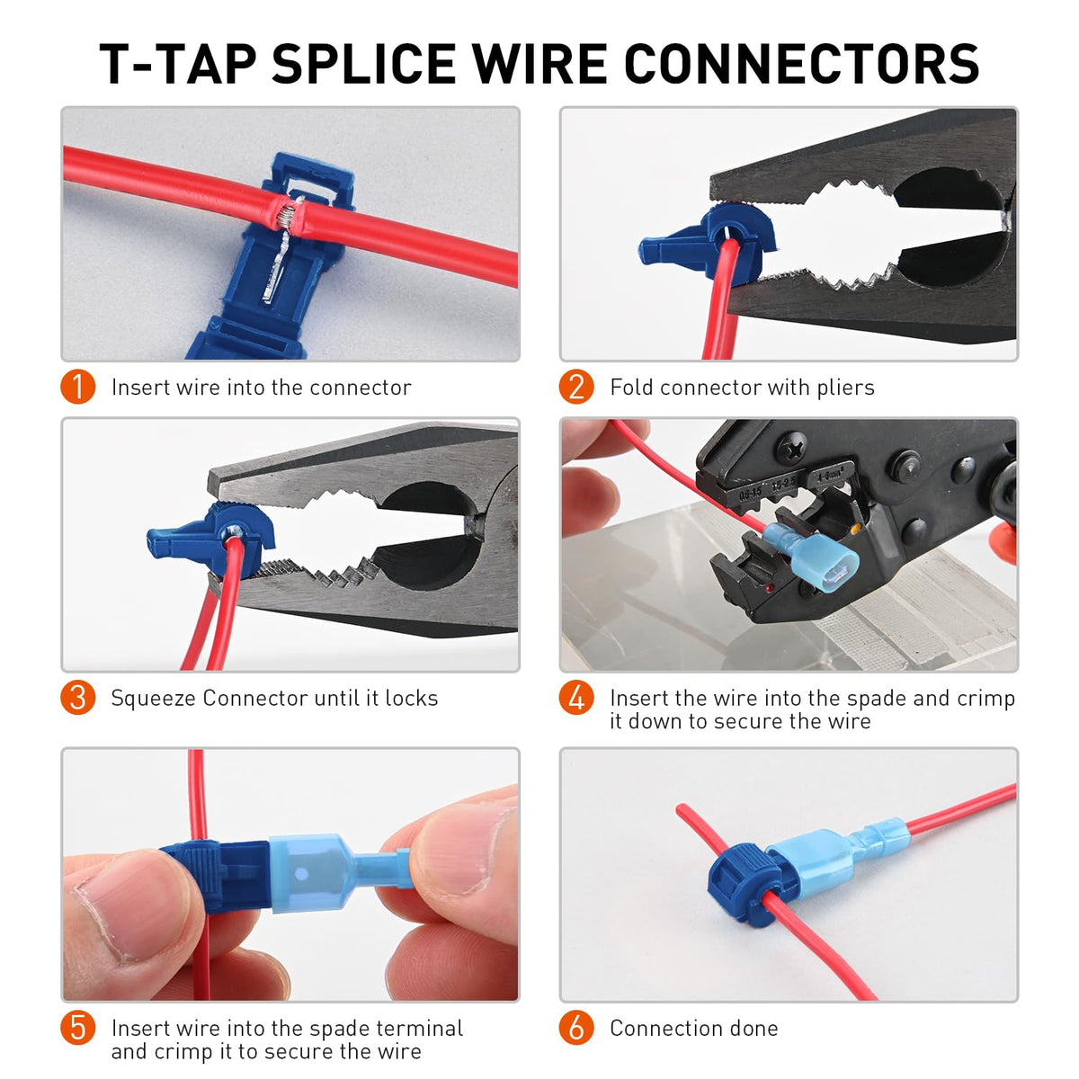 Nilight 120 pares/60 pares de terminales de cable de desconexión rápida de empalme, conectores de pala en T, color azul, 16-14 AWG macho hembra totalmente aislado, kit de crimpado autosuperable | Conectores de pala 16-14 AWG macho hembra totalmente aislad