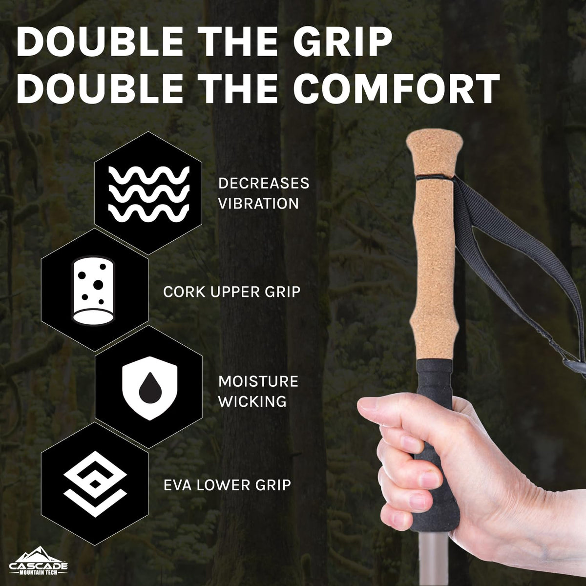 Cascade Mountain Tech - Bastones de Trekking - Monopod de Fibra de Carbono para Caminar o Senderismo con Accesorios y Cierres rápidos Ajustables