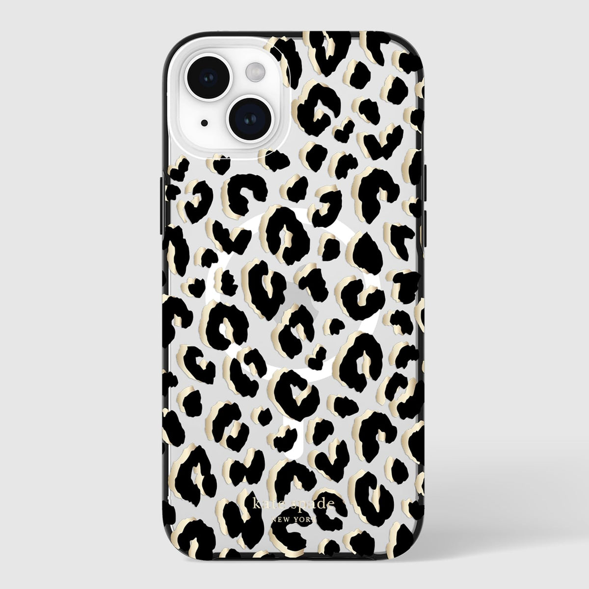 Kate Spade New York Funda para iPhone 15 Plus, Compatible con MagSafe - Ciudad Leopardo Negro