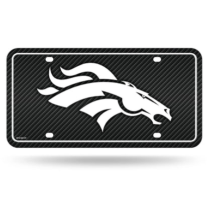 Rico Industries Placa Metálica NFL Fibra de Carbono para Auto - Denver Broncos