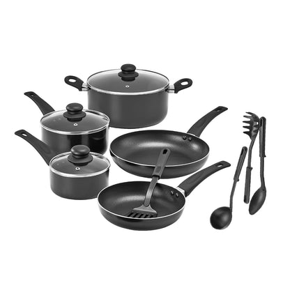 Bella - Juego de utensilios de cocina, 12 ollas y sartenes con utensilios, superficie de cocción antiadherente sin PFOA resistente a los arañazos, compatible con todas las estufas, nailon y aluminio,