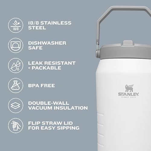 Stanley IceFlow - Jarra de paja abatible con asa de 40 onzas, tapa giratoria y popote abatible, resistente a fugas para viajes y deportes, acero inoxidable aislado, sin BPA, cuarzo rosa