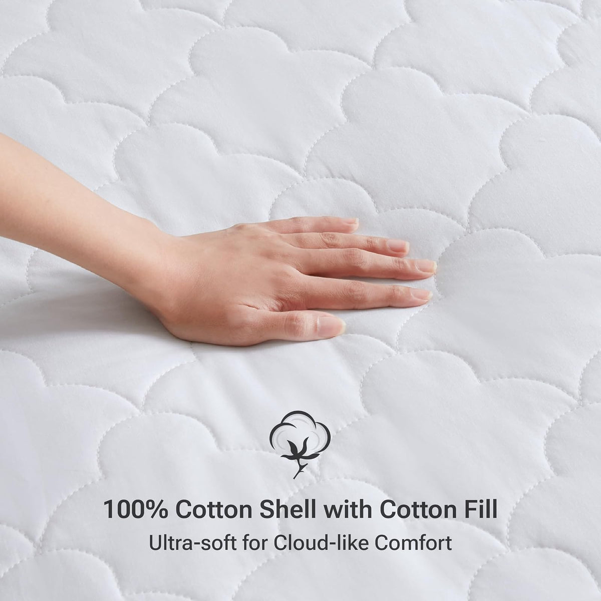 Sleep Philosophy - Cojín de colchón para Cama Individual XL, Protector de colchón de algodón, Funda de Cama Acolchada clásica de Nube, Totalmente Natural, Transpirable, Bolsillo Ajustable para hasta