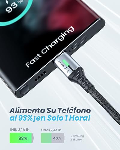INIU Cable USB A a USB C, [0.5m+1m*2+2m*2] QC 3,1A Carga Rapida Cargador | Trenzado de Nailon, Carga de Alta Velocidad, Indicador LED, Transferencia de Datos, pare iPhone 17, Samsung S26, Xiaomi ecc