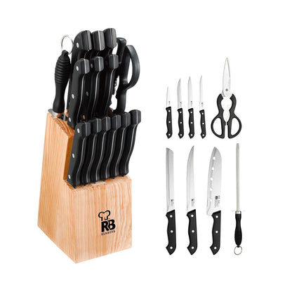 Renberg Tenessy - Cuchillos de bloque de acero inoxidable, plástico, madera, negro, 30 x 30 x 30 cm