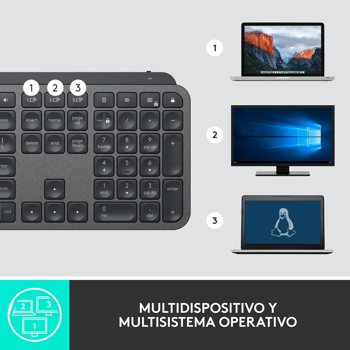 Logitech, MX Keys for Business, Teclado inalámbrico Iluminado avanzado, Escritura táctil con Respuesta óptima, Retroiluminación, Bluetooth, USB-C, Apple macOS, Microsoft Windows, Linux