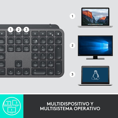 Logitech, MX Keys for Business, Teclado inalámbrico Iluminado avanzado, Escritura táctil con Respuesta óptima, Retroiluminación, Bluetooth, USB-C, Apple macOS, Microsoft Windows, Linux