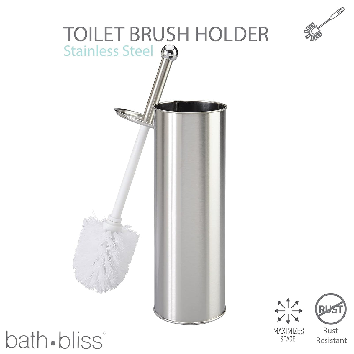 Bath Bliss - Cepillos de Inodoro de Acero Inoxidable, Resistentes a la corrosión, 1 Paquete, satén