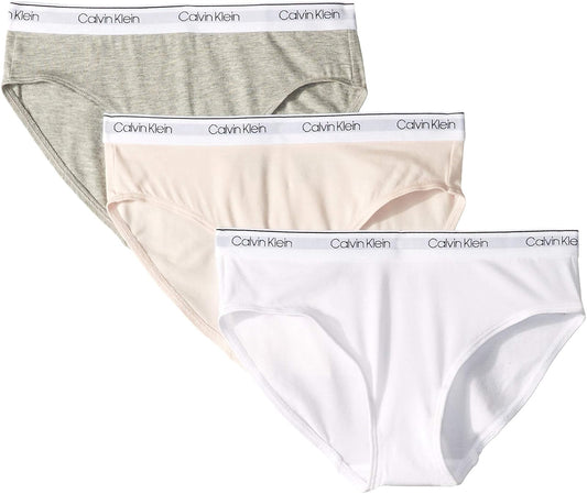 Calvin Klein Bikini de algodón moderno para niña, Paquete de 3