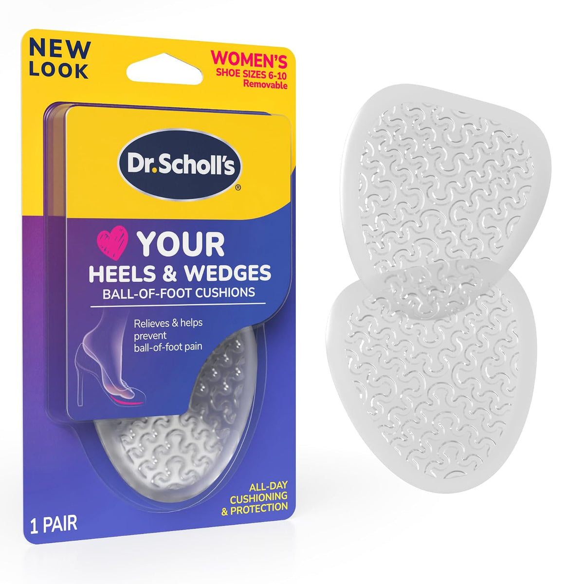 Dr. Scholl's BALL OF FOOT Cushions for High Heels (One Size) // Relieve and Prevent Ball of Foot Pain with Discreet Cushions that Absorb Shock and Make High Heels more Comfortable, New Packaging