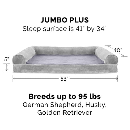 Furhaven Cama Ortopédica Estilo Sofá de Terciopelo y Piel Sintética para Perros