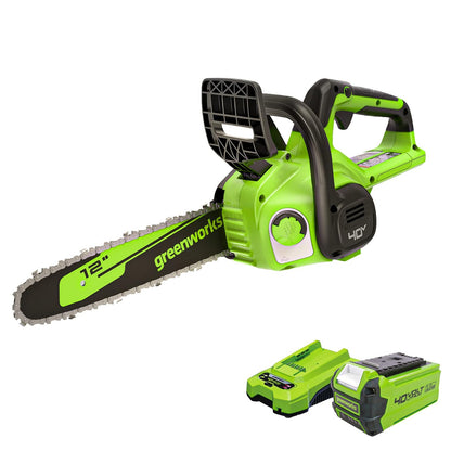 Greenworks Motosierra de 40 V, 12 pulgadas, batería USB de 2.0 Ah y cargador