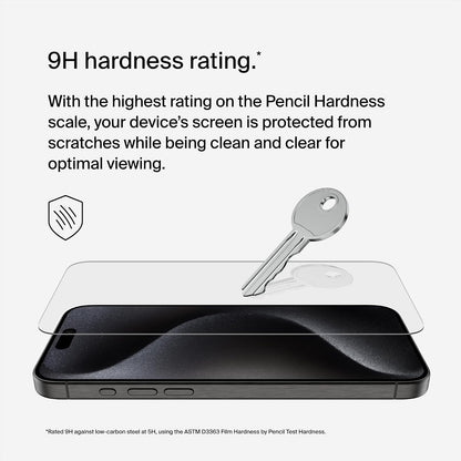 Belkin ScreenForce Protector de visualización tratado de vidrio templado para iPhone 15 Pro Max, delgado y resistente a los arañazos, incluye bandeja de alineación fácil para aplicación sin burbujas