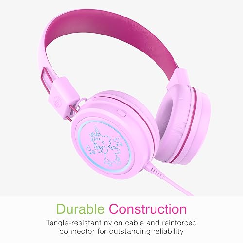 MEE audio KidJamz KJ55 Auriculares USB-C de escucha segura para niños con luces LED multicolores, limitador de volumen y micrófono; auriculares con cable para niños para iPhone 15, iPad y dispositivos