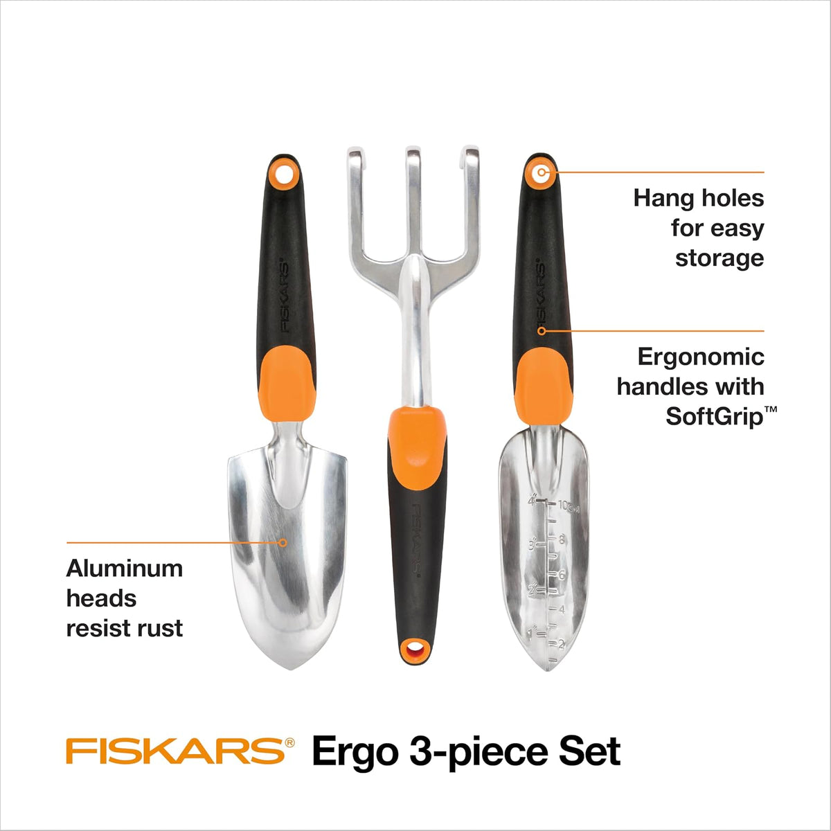 Fiskars - Juego de Herramientas de jardín 3 en 1, Incluye Paleta, trasplantador y cultivador para jardinería al Aire última intervensión, Kit de Herramientas ergonómico para Patio