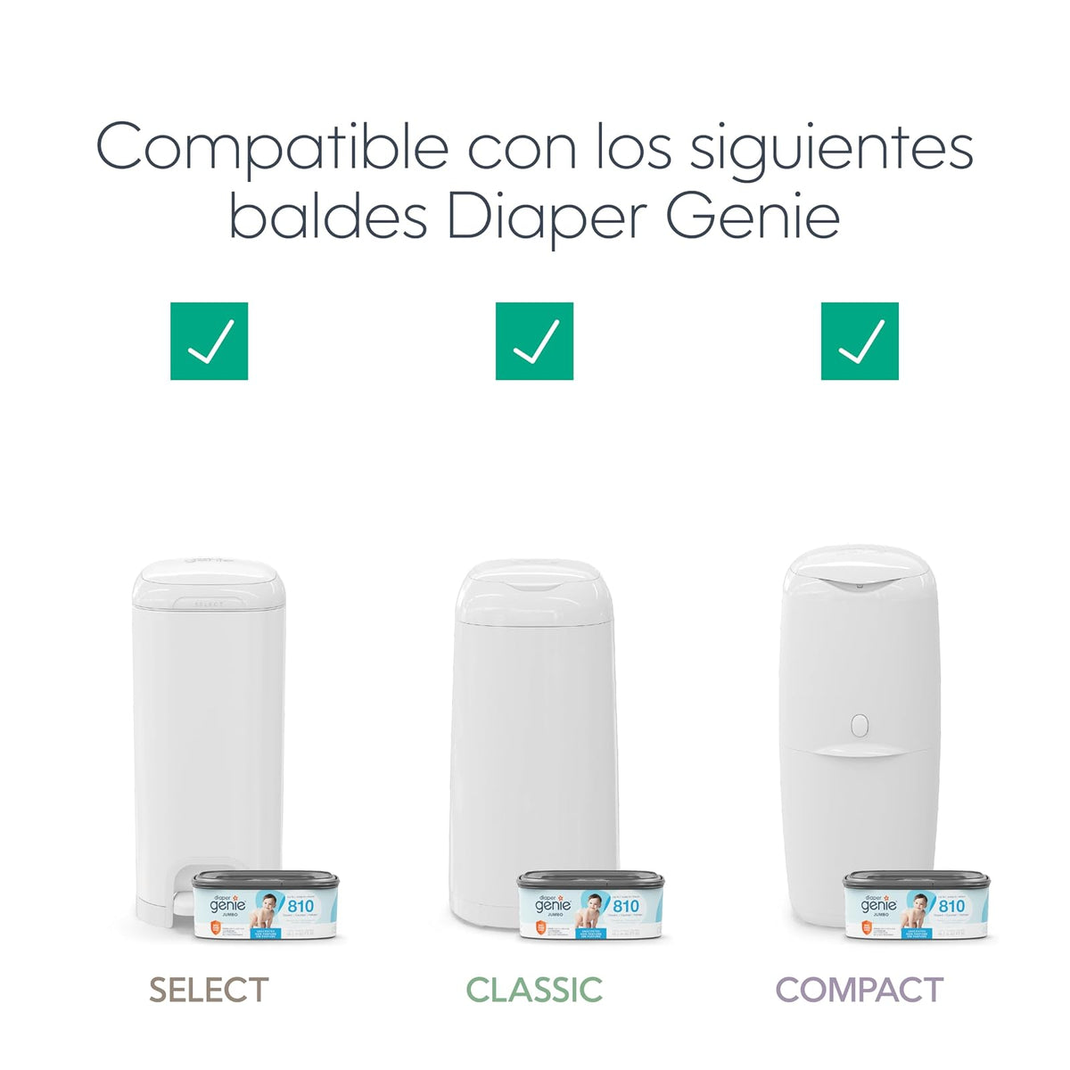 El recambio cuadrado Diaper Genie Jumbo con película continua | Puede contener hasta 810 pañales tamaño recién nacido.