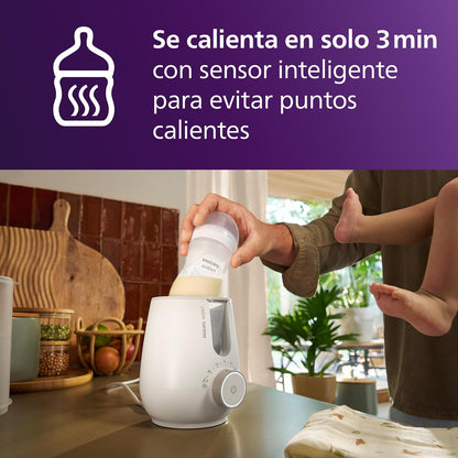 Philips Avent Calentador y Esterilizador 2 en 1 Listo en 3 Minutos | Sensor inteligente que evita sobrecalentamiento | Elimina 99.9% de bacterias | Calentamiento tipo hospitalario | SCF359/00