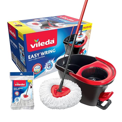 Vileda Easy Wring Trapeador Microfibra y Cubeta con Pedal + 1 Repuesto