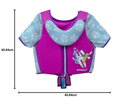 Swimschool - Entrenador de natación, talla pequeña/mediana, chaleco de natación con mangas para los hombros, correa de seguridad ajustable y cuello extraíble para la barbilla, rosa y aguamarina