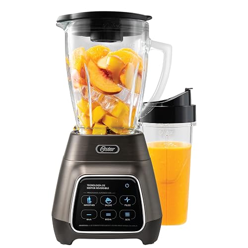 Oster® Licuadora, con Tecnología Reversible y Pantalla Táctil, 3 Velocidades y 2 Programas automáticos, 1000 W, Incluye un vaso Blend-N-Go, Plateada, BLSTPYG1312XBG