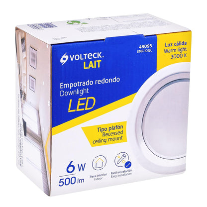 Volteck Lait EMP-101LC, Luminario LED empotrable de 6 W, luz blanca cálida 3000K, redondo, color blanco