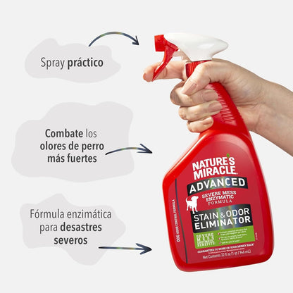 Nature's Miracle - Advanced - Eliminador avanzado de manchas y olores para perros, spray enzimático, aroma fresco, limpieza profunda, 946ml