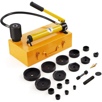 VEVOR Kit de Perforación Hidráulica Presión de 15 T con 10 Punzones Perforadora Hidráulica Manual con Maletín Portátil Kit de Perforadora Hidráulica 22-114 mm para Metal Acero Aluminio Plástico