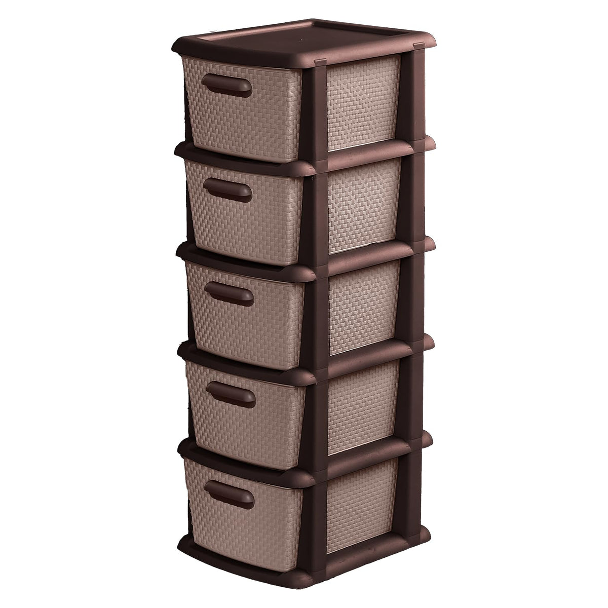 Guateplast Cajonera Organizadora 5 Gavetas Ratán Beige | Grande, textura ratán, plástico resistente, multiuso, 36×45×104 cm