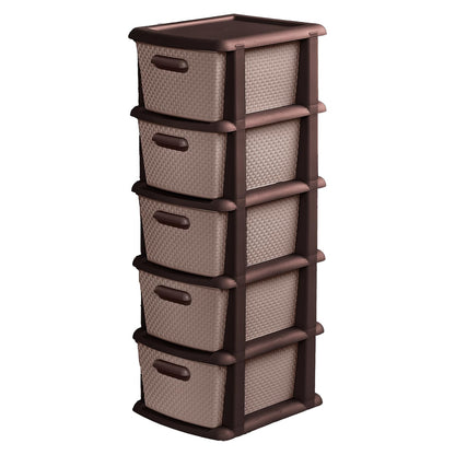 Guateplast Cajonera Organizadora 5 Gavetas Ratán Beige | Grande, textura ratán, plástico resistente, multiuso, 36×45×104 cm