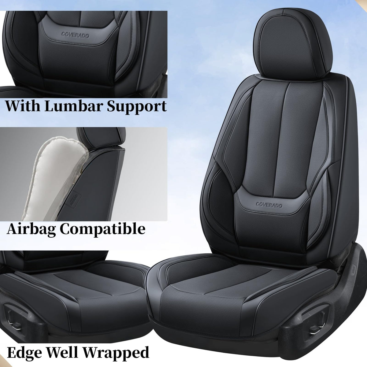 Coverado 8805PU Juego Completo de Fundas de Asiento de Automóvil de Piel Nappa Impermeable Delantero y Trasero, Negro