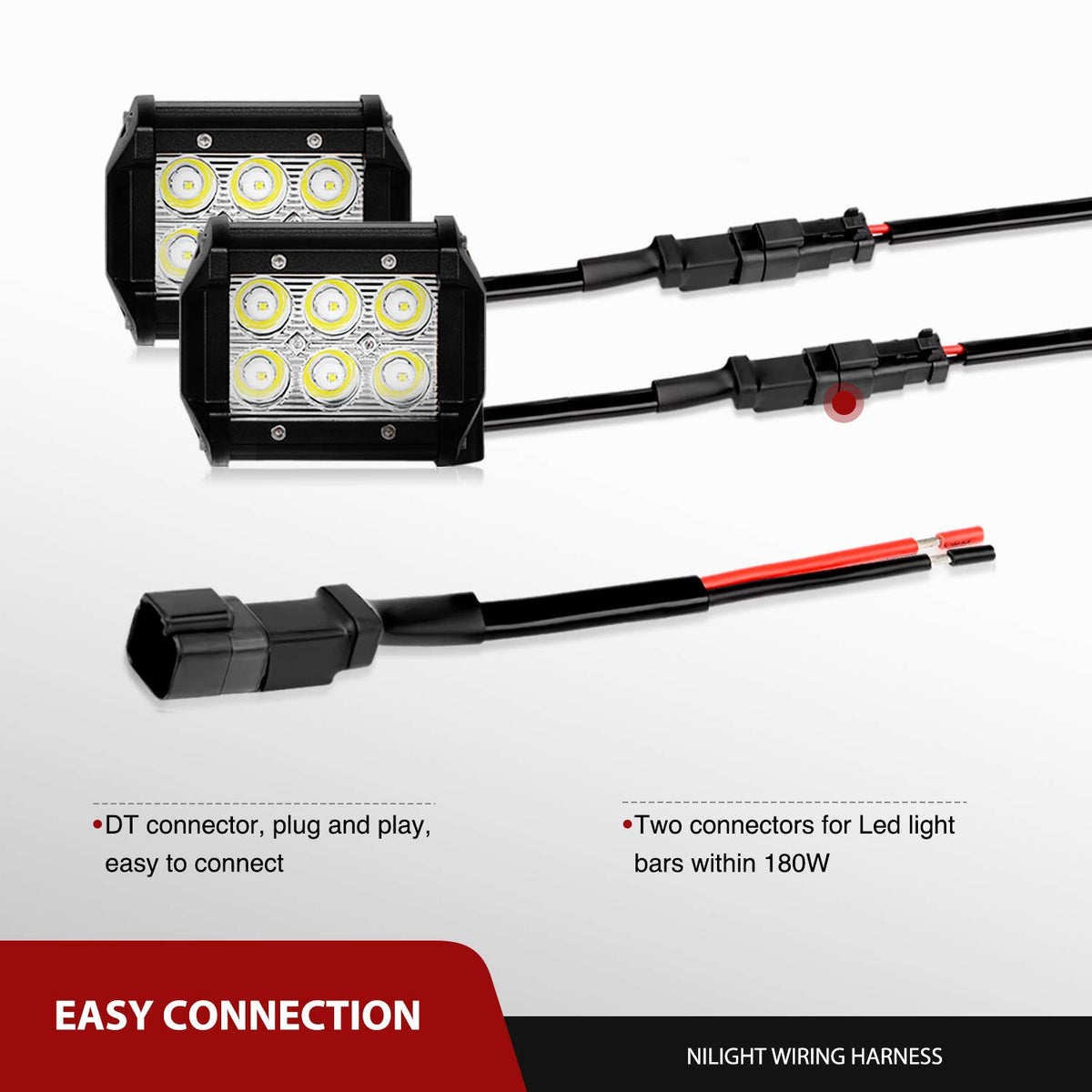 Nilight - Kit de arnés de cableado de Conector DT de 10036 W, 14 AWG, 11.5 pies, Barra de luz LED, Interruptor de Encendido y Apagado de 12 V, Fusible para Luces Todoterreno, luz de Trabajo LED, 2