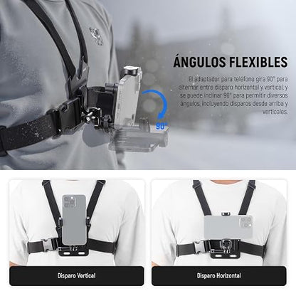 NEEWER Arnés Pecho Montaje Teléfono Correa Cabeza, Kit Accesorios Liberación Rápida Videollamadas Grabación Filmación, Compatible con iPhone GoPro Hero Insta360 dji AKASO Action Camera, GP-74