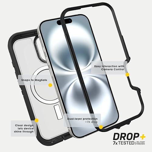 OtterBox - Carcasa Transparente para iPhone 16 Defender Series XT, Lado Oscuro