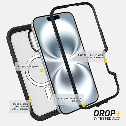 OtterBox - Carcasa Transparente para iPhone 16 Defender Series XT, Lado Oscuro
