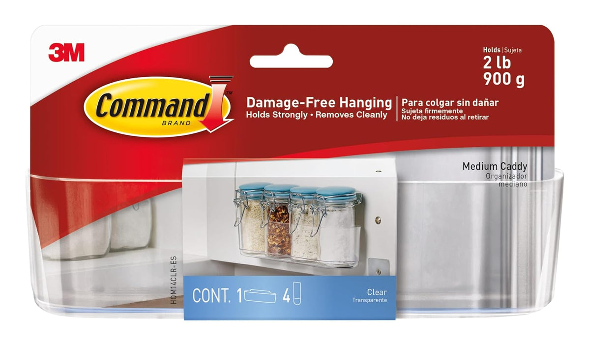 Command - Cesta mediana con capacidad para hasta 2 libras, 7.5 x 2.1 x 2.1 pulgadas, 1 cesta con 4 tiras de comando, organización sin daños para montaje en pared en gabinete, cocina, despensa, clóset