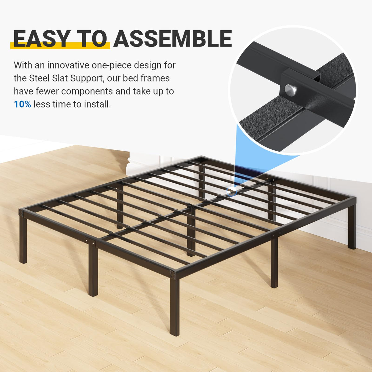 Avenco - Marco de Cama tamaño Queen de 14 Pulgadas de Alto con Plataforma de Metal tamaño Queen con Espacio de Almacenamiento Debajo de la Cama, Soporte de Listones de Acero Resistente, no Necesita