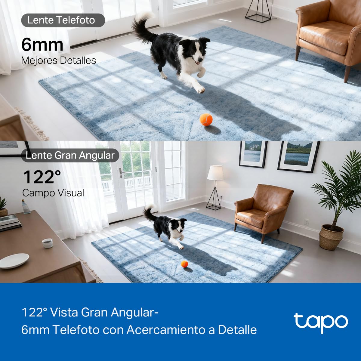 Tapo TP-Link C245D Cámara de Seguridad WiFi Interior - Doble Lente 2K - Cobertura 360° - Visión Nocturna Infrarroja - Detección de Movimiento - Audio Bidireccional - 512GB - App