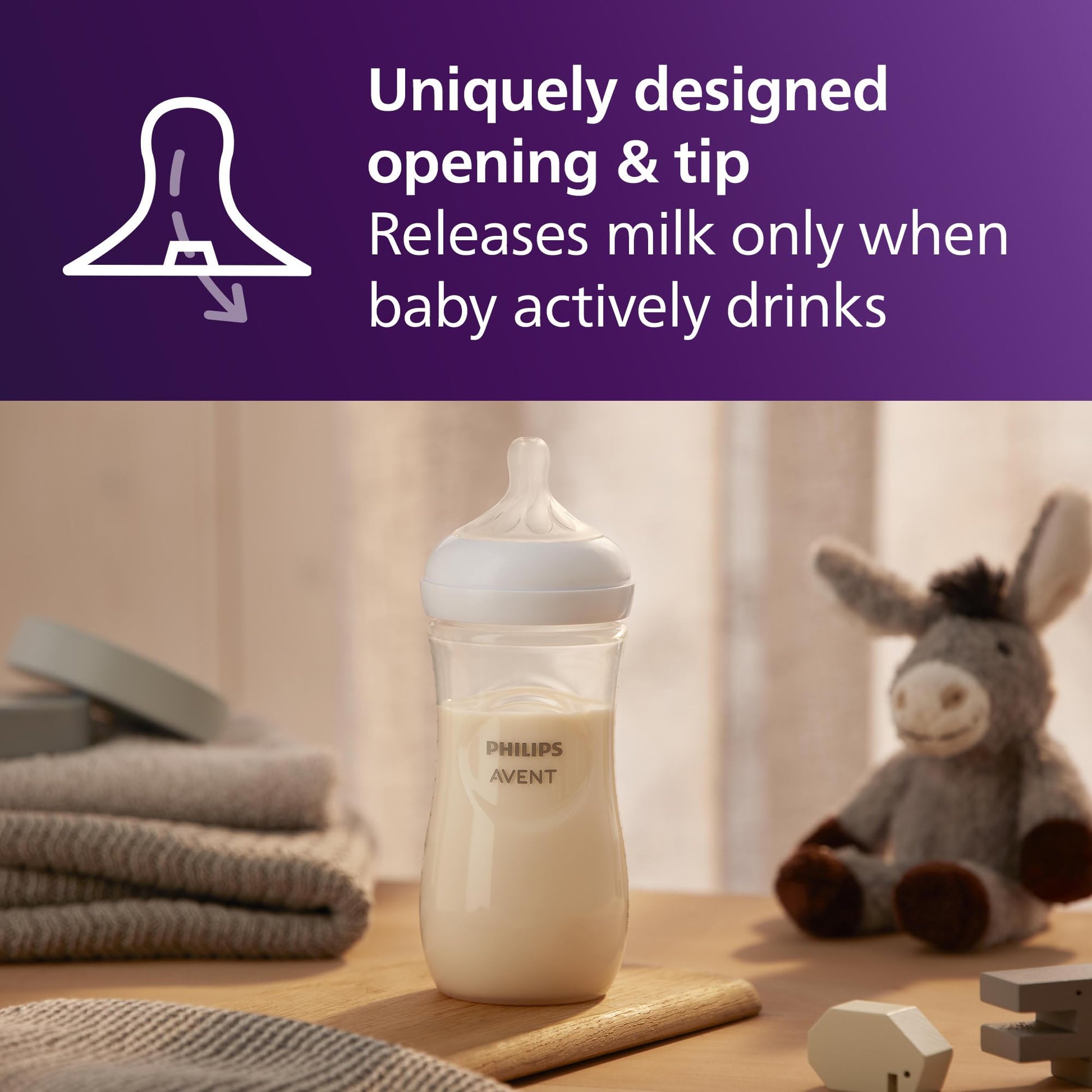 Philips AVENT Biberón natural con pezón de respuesta natural, transparente, 11 onzas, paquete de 4 unidades, SCY906/04