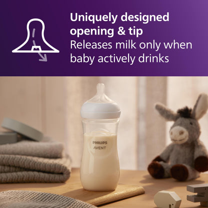 Philips AVENT Biberón natural con pezón de respuesta natural, transparente, 11 onzas, paquete de 4 unidades, SCY906/04