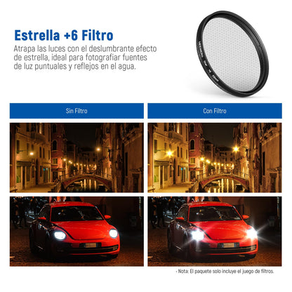 NEEWER 58mm Kit de Filtro de Lente con Clip de Lente de Teléfono, CPL, ND32, Filtro Estrella 6 Puntos, Filtros Graduados (4 Colores), Compatible con iPhone 16 15 14 Pro MAX 13 12 11 Canon Nikon Sony
