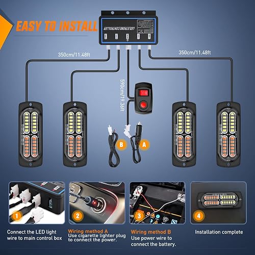 Nilight - 4 luces LED estroboscópicas de 12 V, 24 V, función de sincronización, color rojo, blanco, 24 LED, luces de advertencia de peligro de emergencia con driver de cable duro o enchufe de