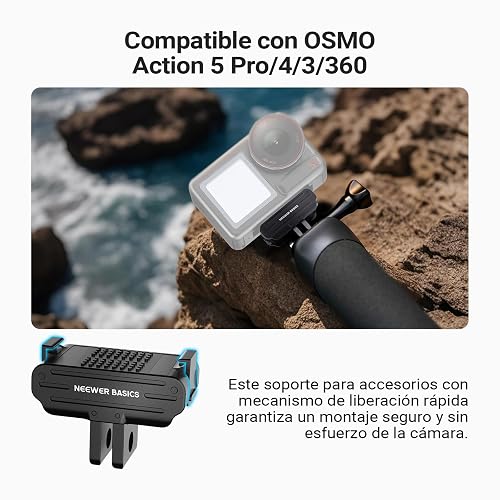 NEEWER Magnetic Quick Release Mount Adapter Compatible con dji OSMO Action 5 Pro 4 3 360, Cámara Acción Base Soporte Bracket Accesorios con 2 Puntas & 1/4" Rosca para Grabación Video Filmación, DP04