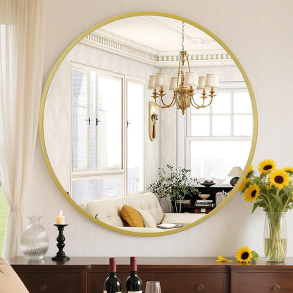Sweetcrispy Espejo de Pared Redondo Antivaho, 61 cm - 61L x 61A cm - Metal-oro