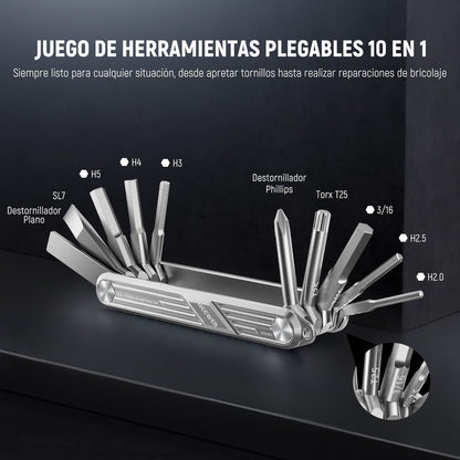 NEEWER Juego Herramientas Destornillador Plegable 10 en 1: 4 Destornillador, 6 Llave Hexagonal, Herramienta Bolsillo Compatible con SmallRig Camera Cage Rig Top Handle Tripod QR Plate, UA048S Platero