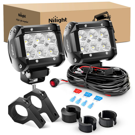 Nilight Juego de 2 Barras de Luz LED 18 W 4 in con Soporte de Abrazadera y Arnés de Cableado, ZH060