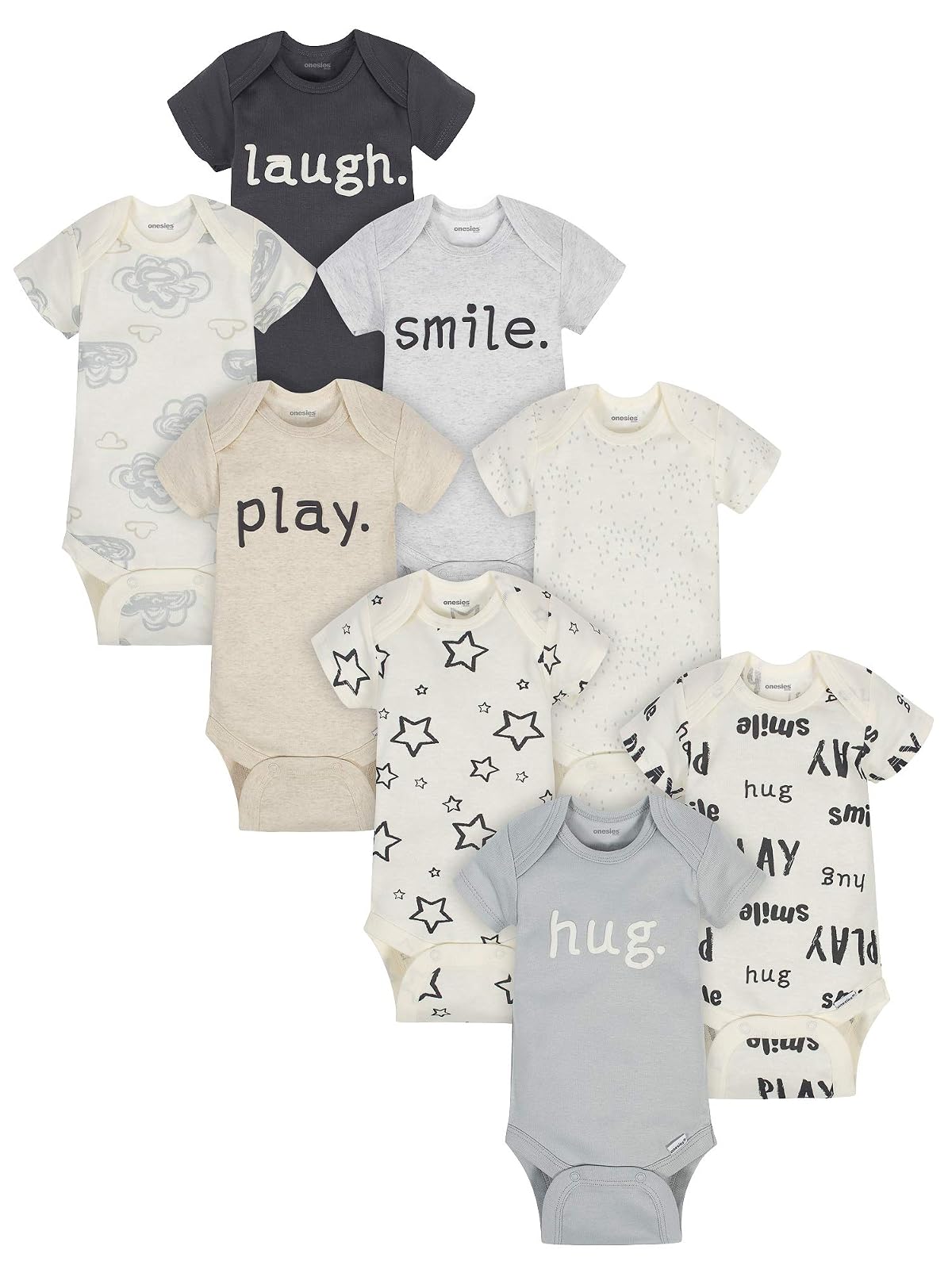 Onesies Brand Paquete de 8 Bodies para Bebé Niño - 3-6 Meses - Juega a los neutrales de sonrisa y abrazo